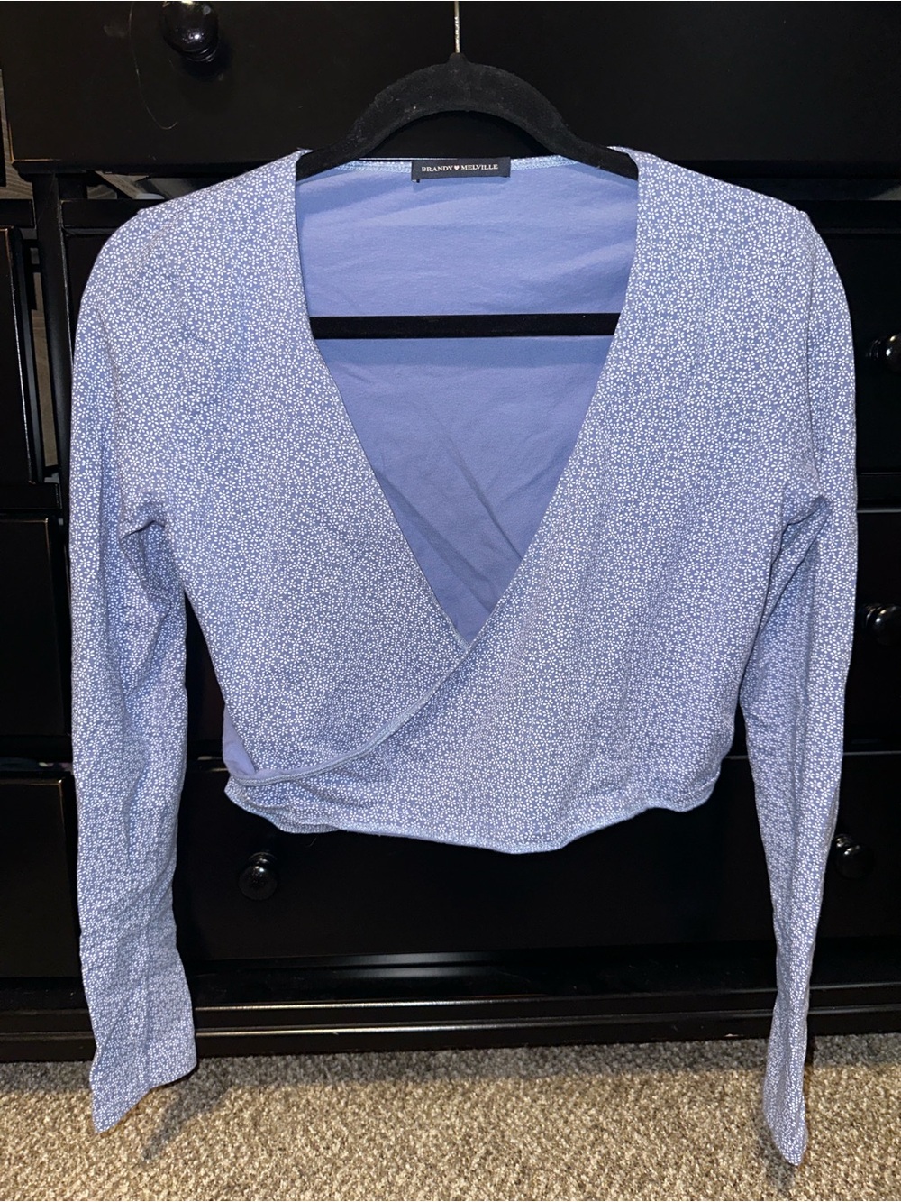 Brandy Melville Light Blue Micro-Print Wrap Crop Top